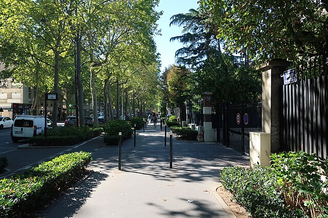 Promenade arborée de l’avenue du Roule à Neuilly-sur-Seine, un axe résidentiel recherché apprécié des acheteurs ; photo utilisée par un chasseur immobilier pour illustrer le cadre de vie de Neuilly.