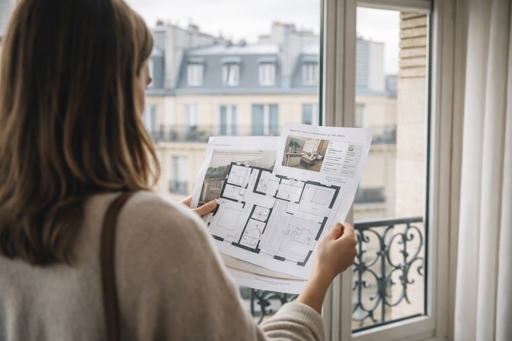 Plan d’appartement parisien analysé lors d’un projet d’achat