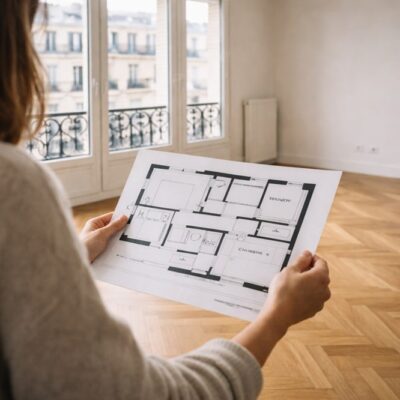 Plan d’un appartement parisien analysé sur place pour évaluer la qualité de l’agencement