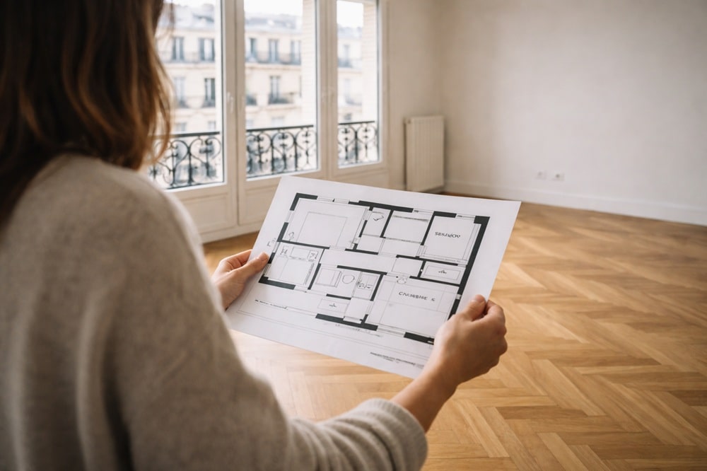 Plan d’un appartement parisien analysé sur place pour évaluer la qualité de l’agencement